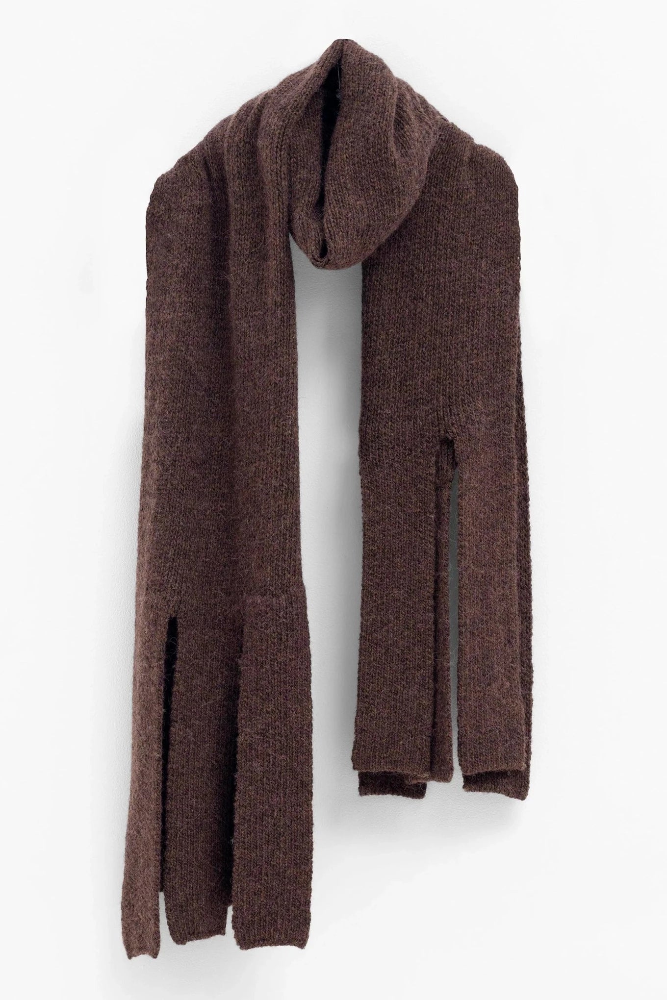 Elk Kabrit wool hemp alpaca blend wide scarf in cocoa brown.