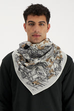 Load image into Gallery viewer, Inoui  Editions wool square scarf featuring map of Central Park New York with dogs, black and latte on wool white.
