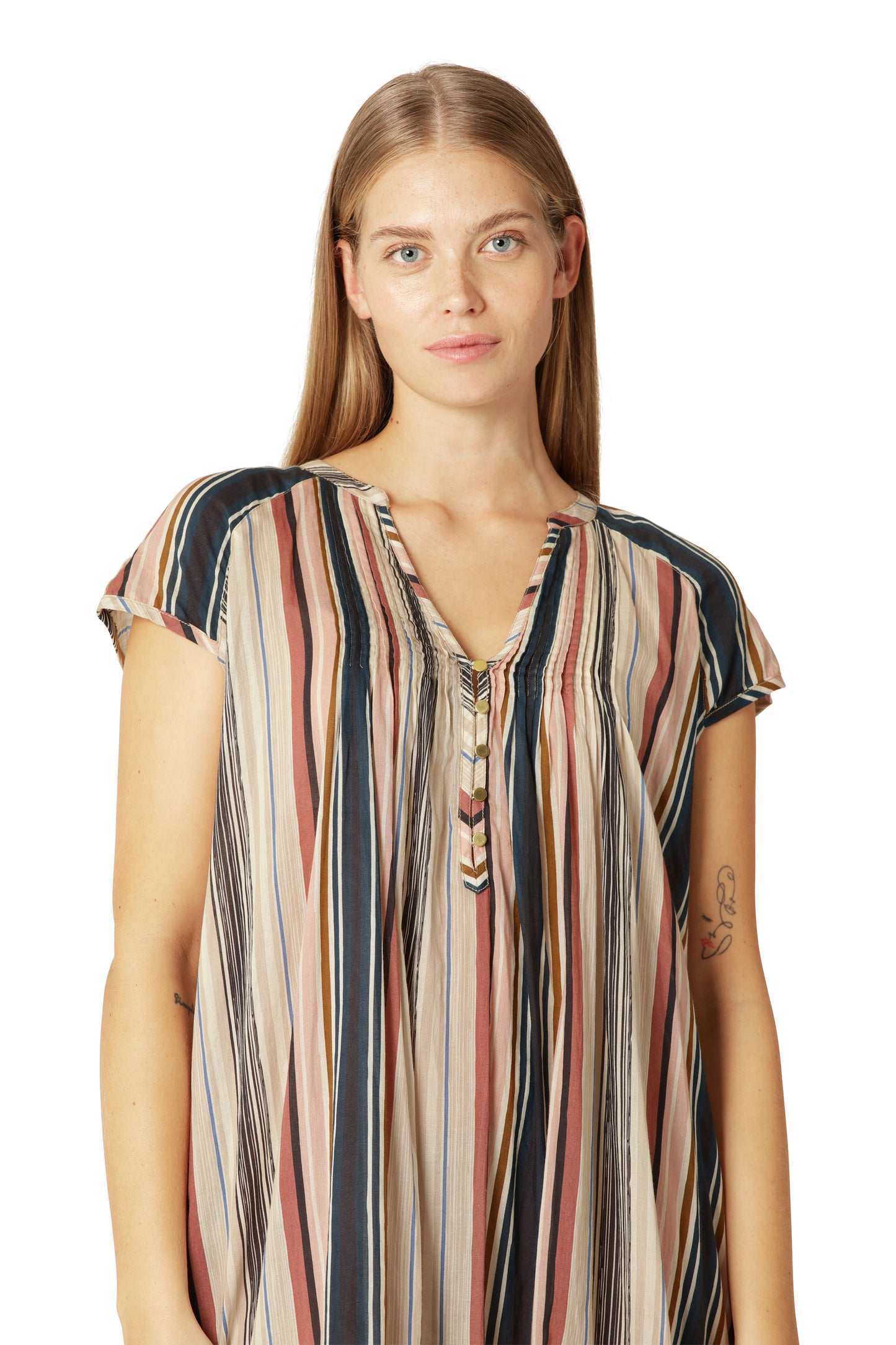 Ilse Jacobsen beige stripe cotton sundress.