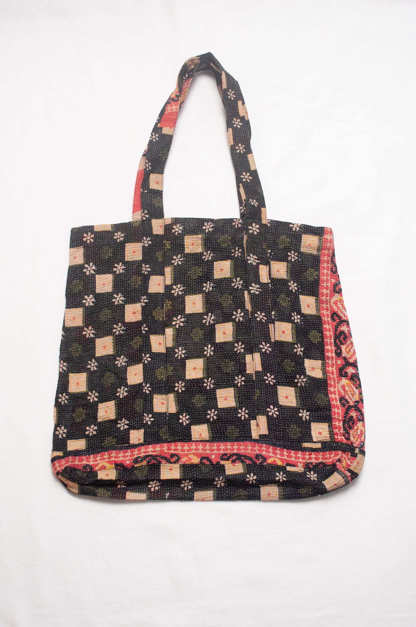 Vintage kantha quilt market tote bag.
