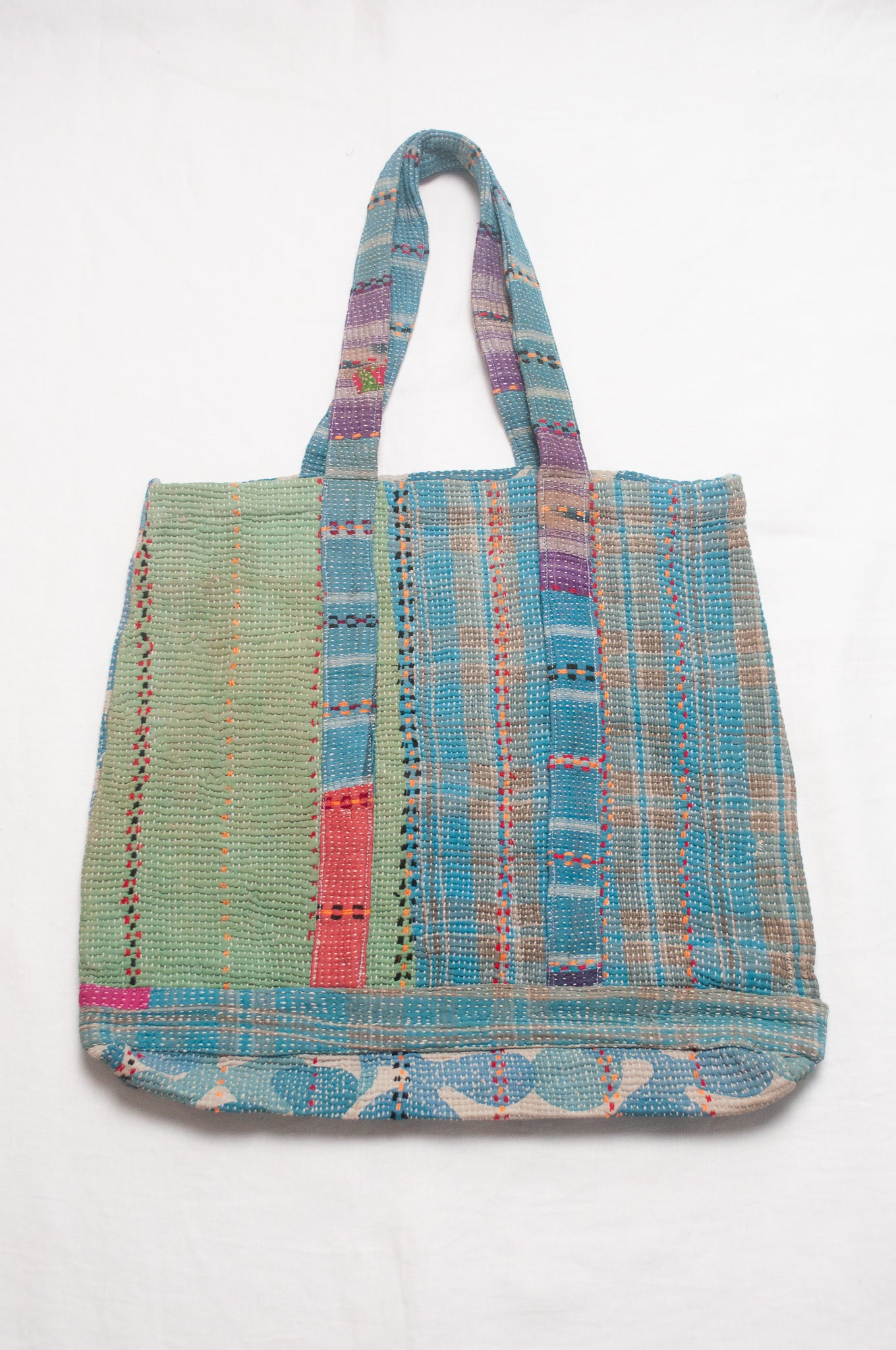 Vintage kantha quilt market tote bag.