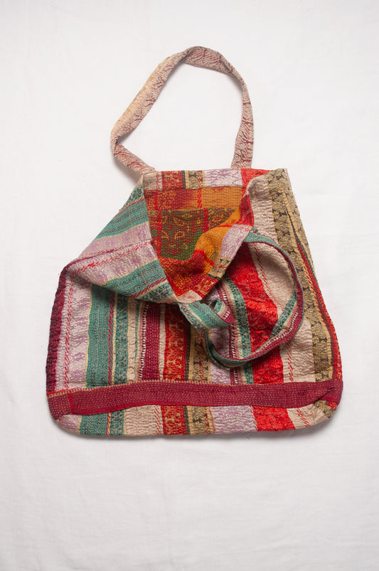 Vintage kantha quilt market tote bag.