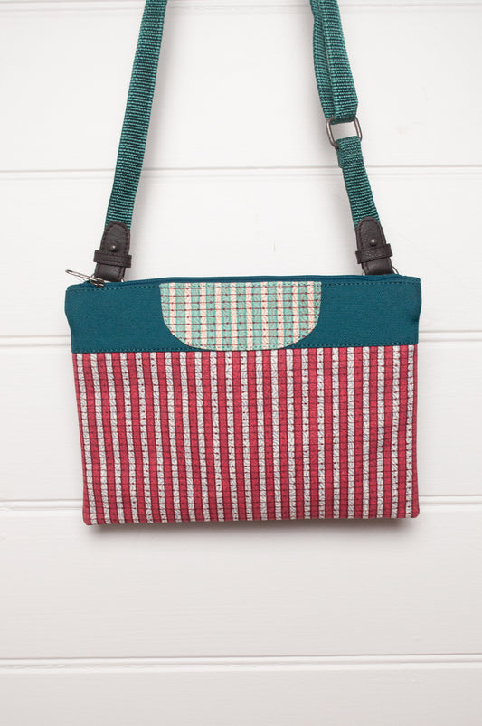 Anna Kaszer cotton canvas Rola mini crossbody bag in green and red.