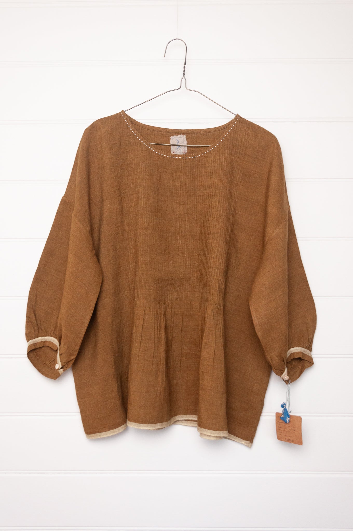 Dve one size pintucked linen Anisha top in mustard.