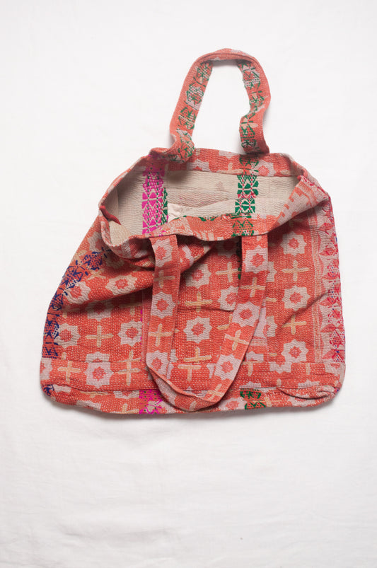 Vintage kantha quilt market tote bag.