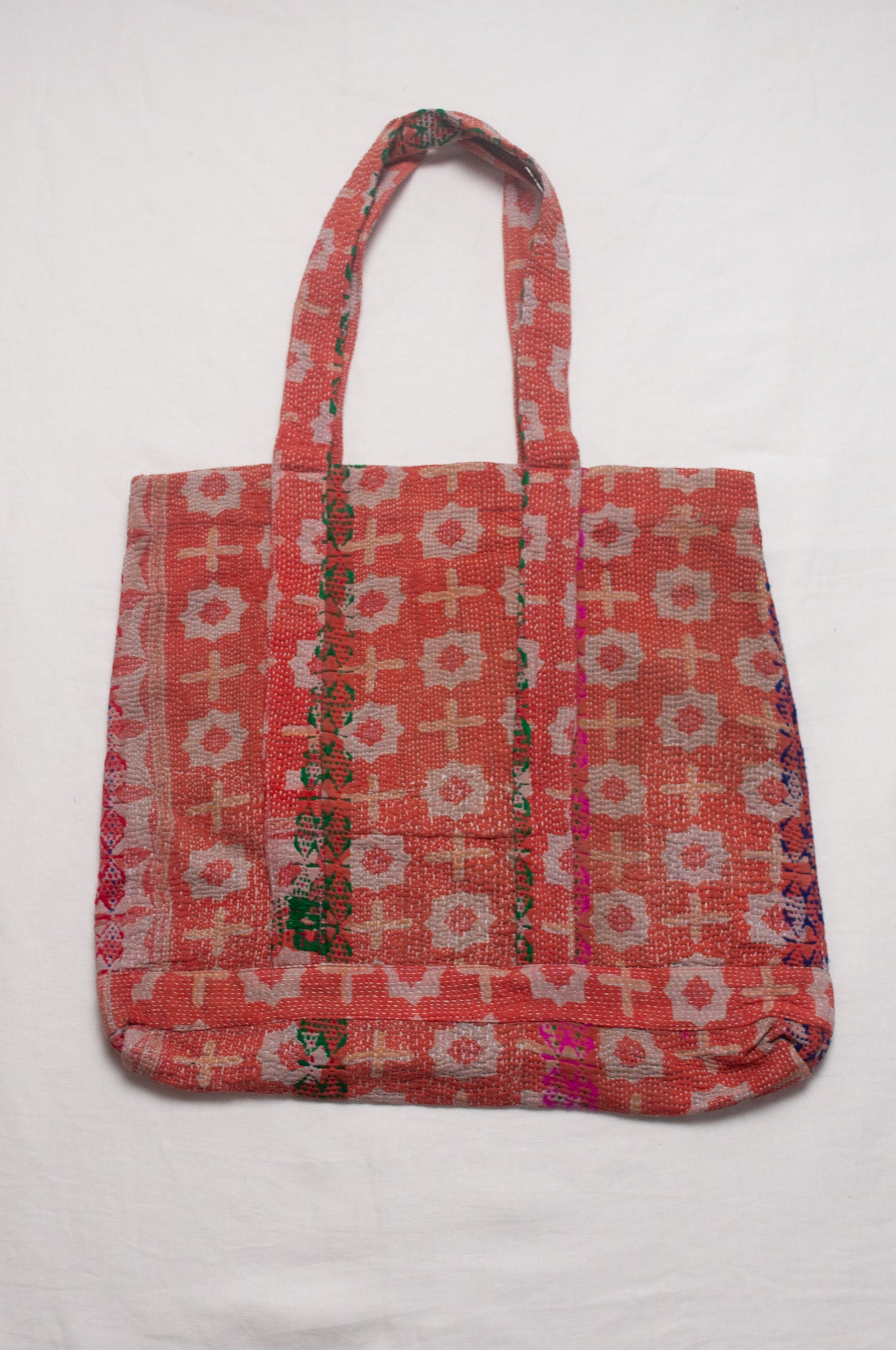 Vintage kantha quilt market tote bag.