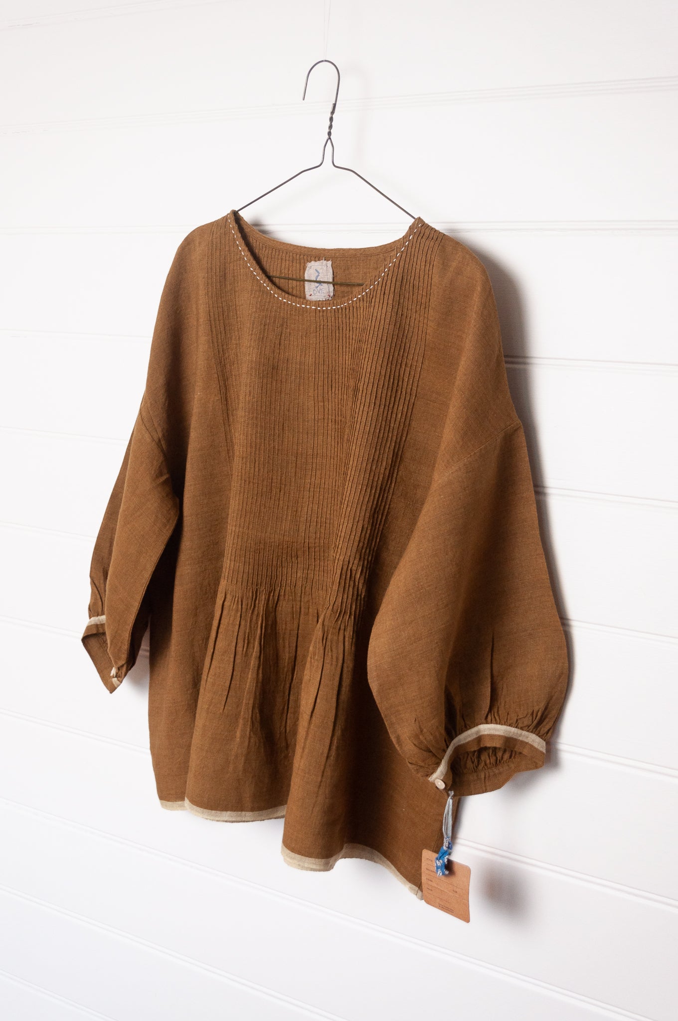 Dve one size pintucked linen Anisha top in mustard.