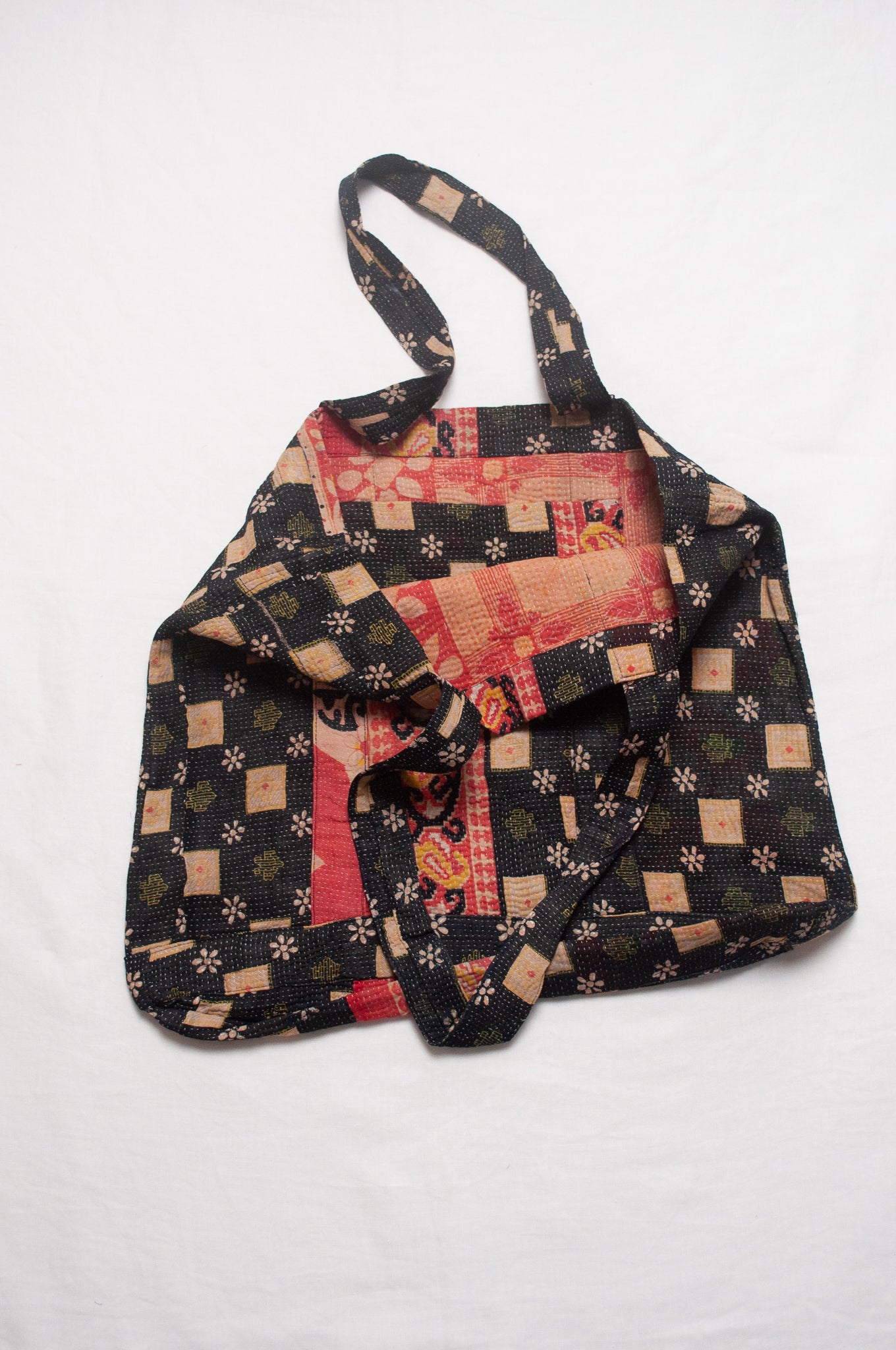 Vintage kantha quilt market tote bag.