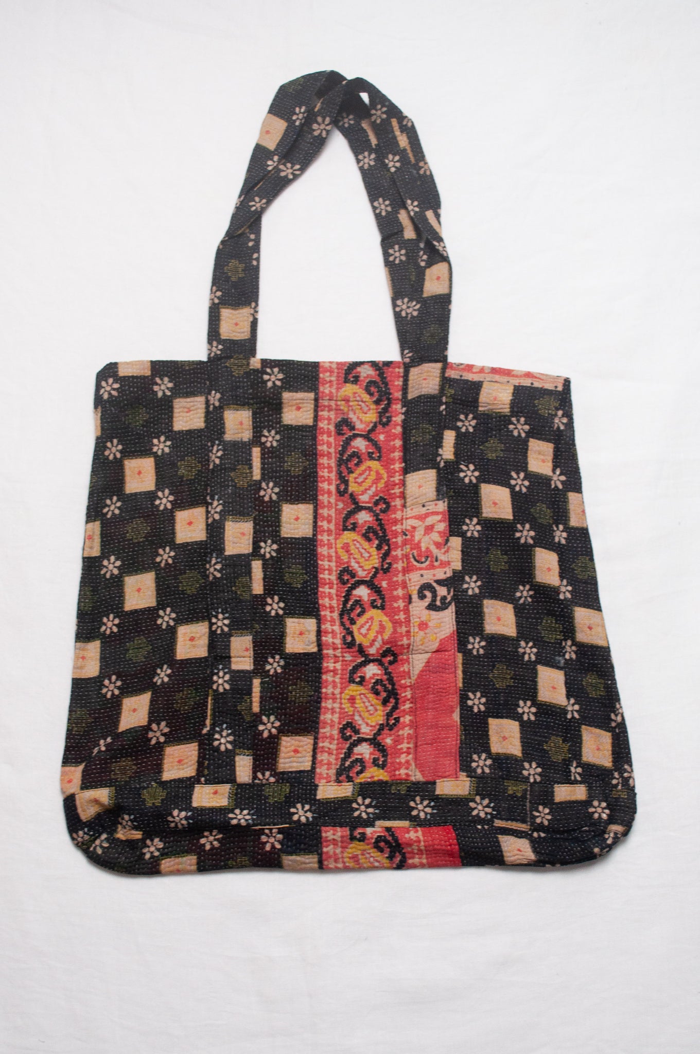 Vintage kantha quilt market tote bag.