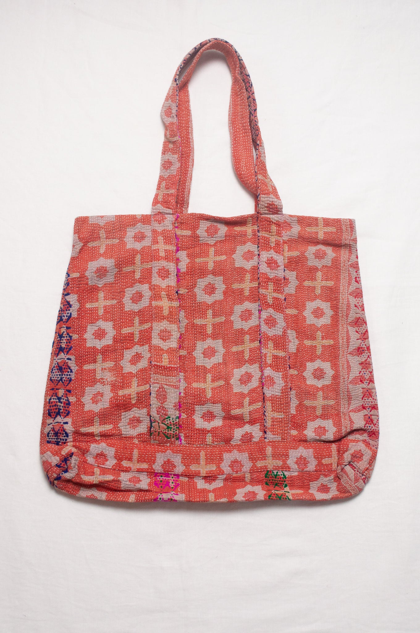 Vintage kantha quilt market tote bag.