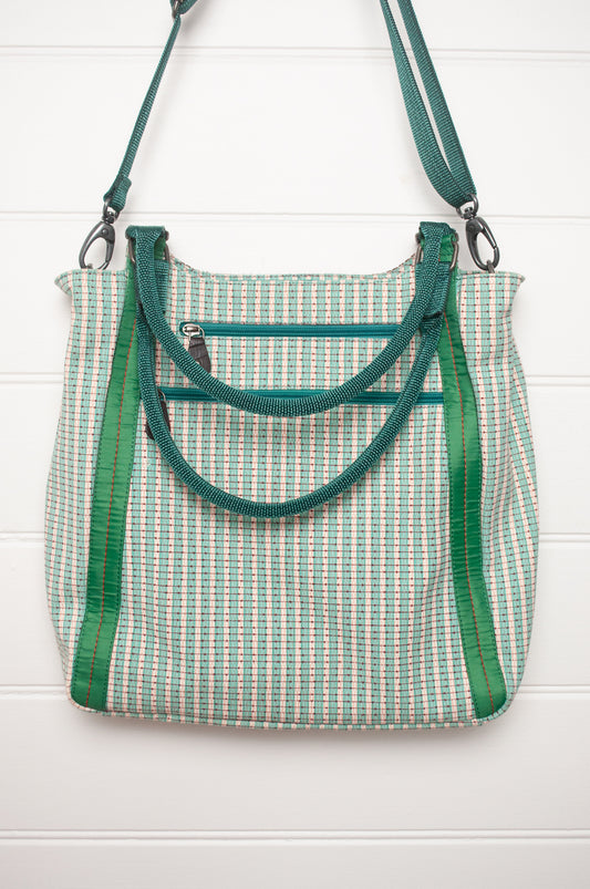 Anna Kaszer Jula cotton canvas tote bag in green and blue.
