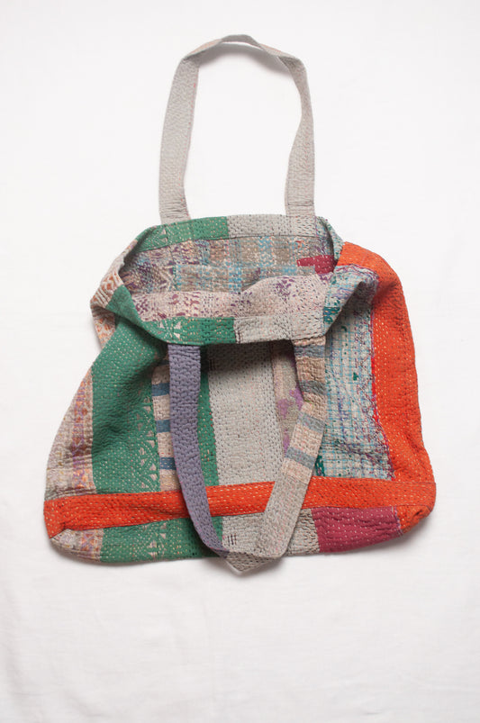 Vintage kantha quilt market tote bag.