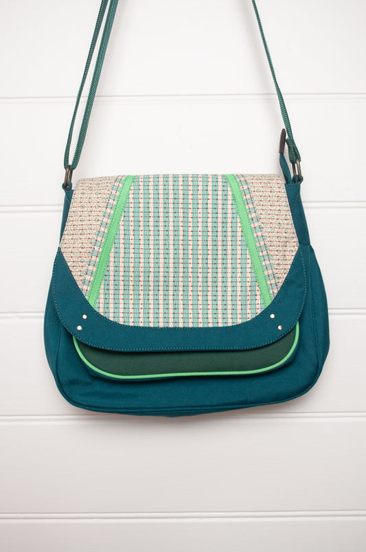 Anna Kaszer cotton canvas Ionza handbag in teal and aqua.