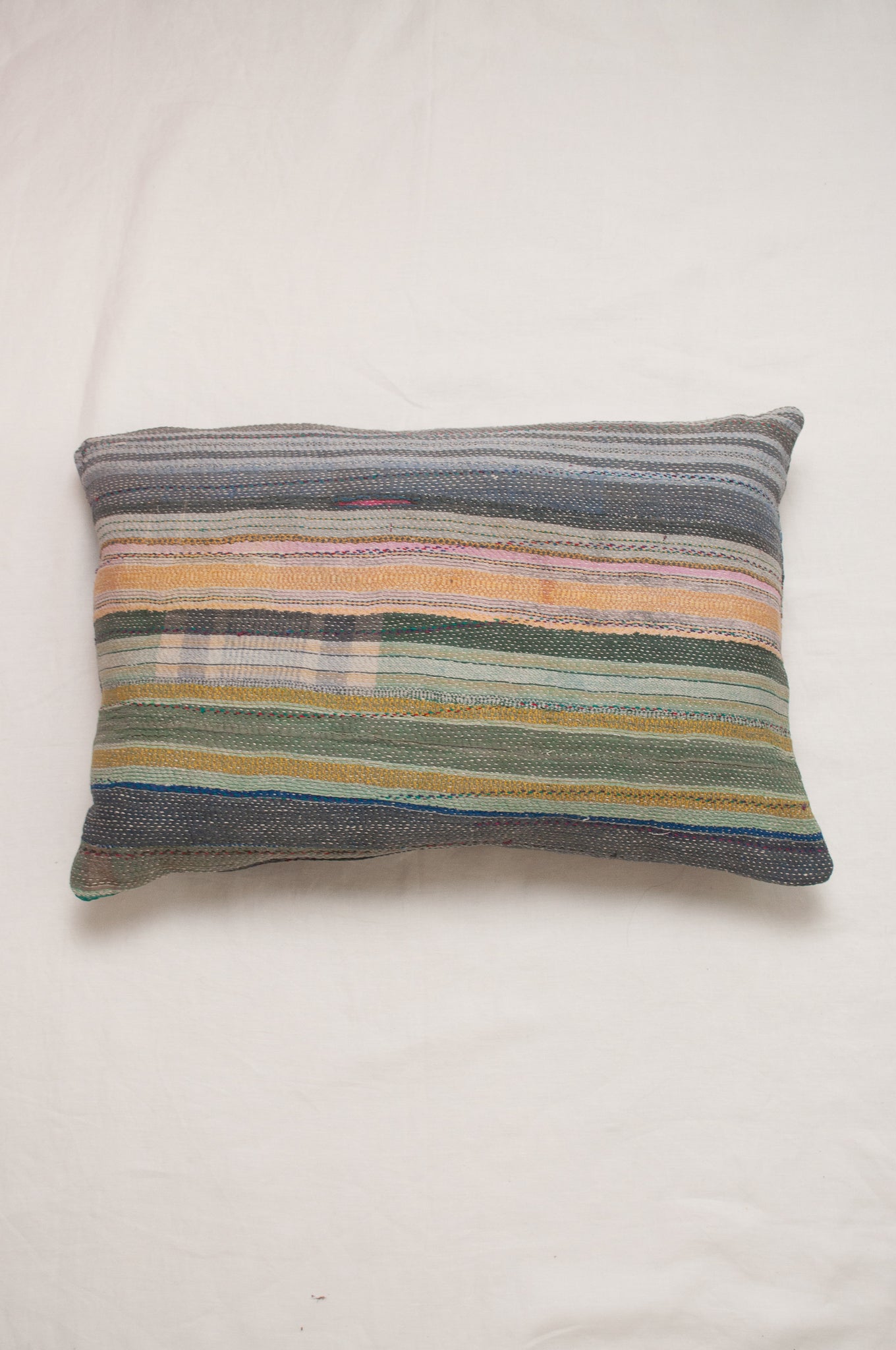 Vintage kantha bolster cushion - forest stripes