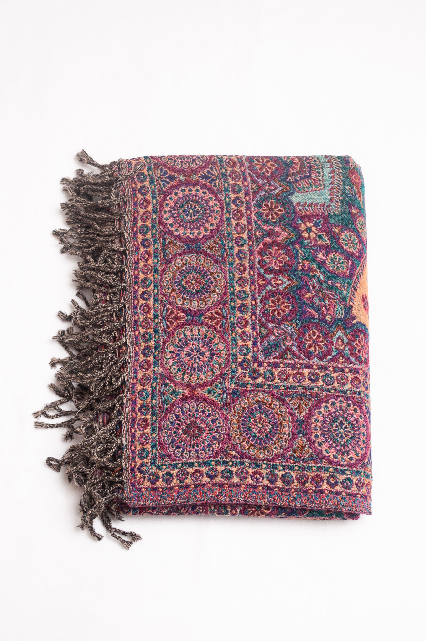 Tasseled wool throw - amethyst daisy