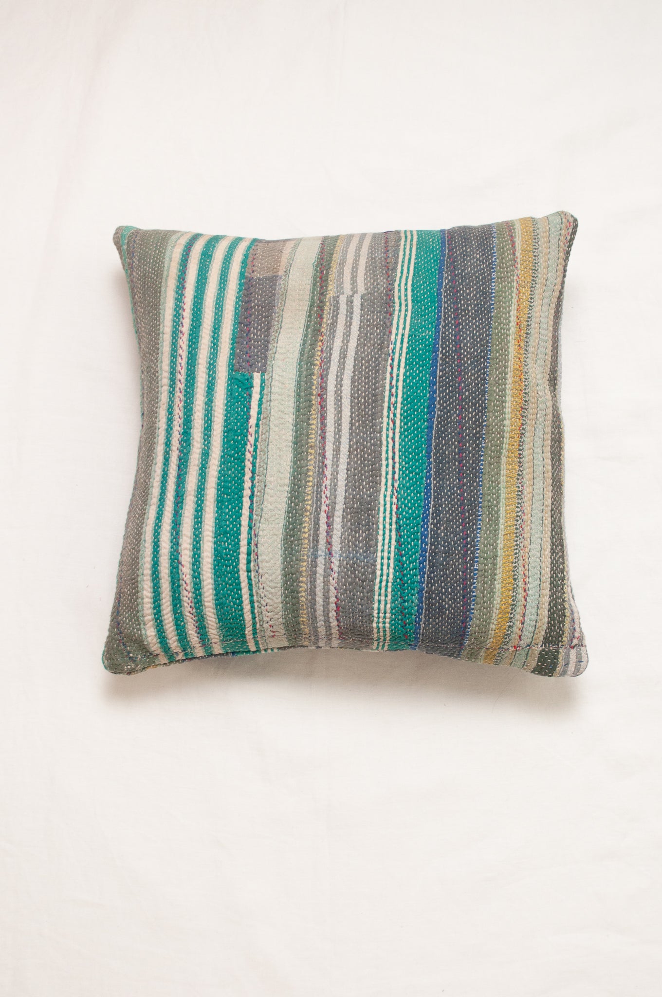 Vintage kantha cushion - forest stripes