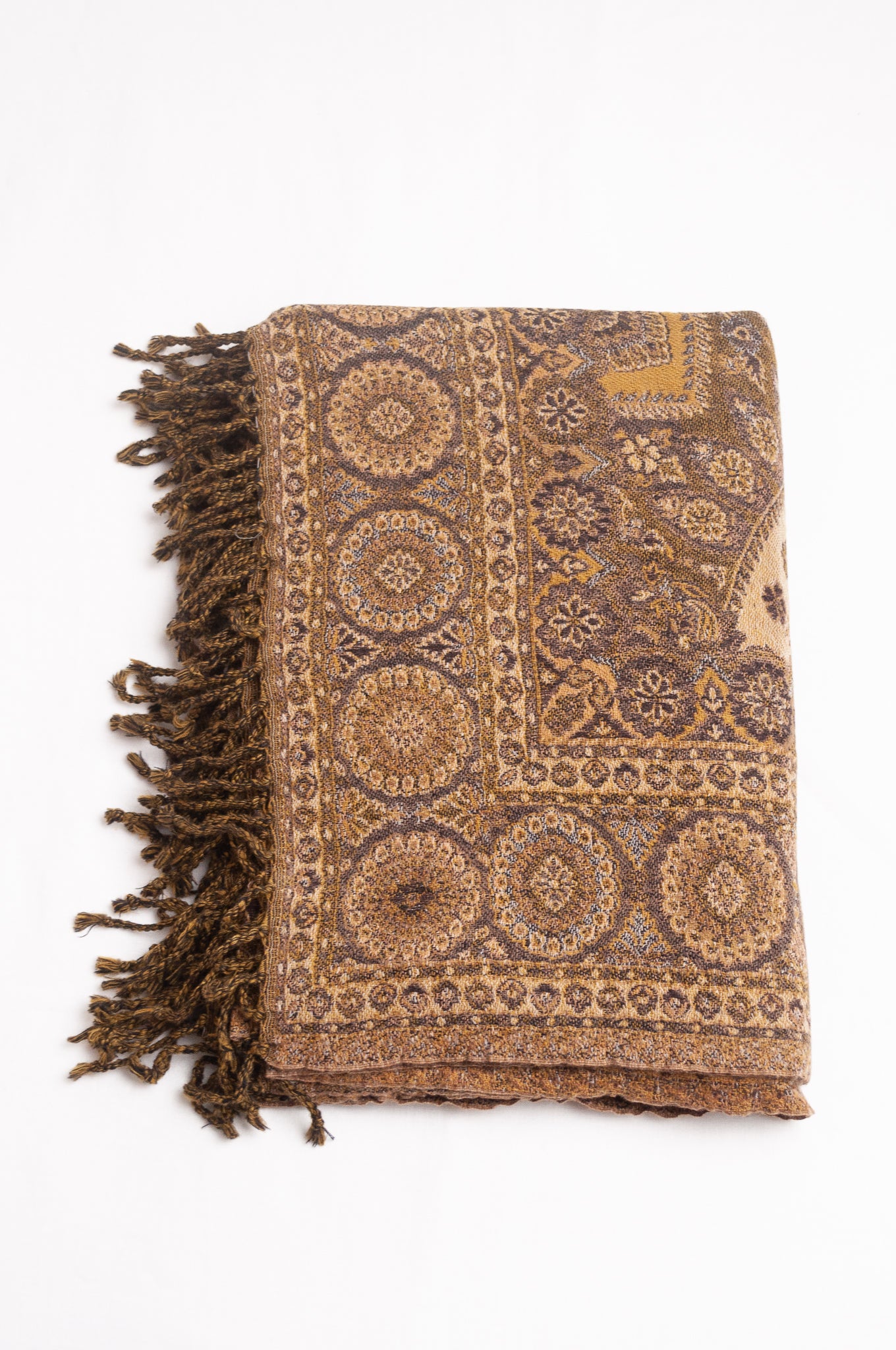 Tasseled wool throw - olive daisy