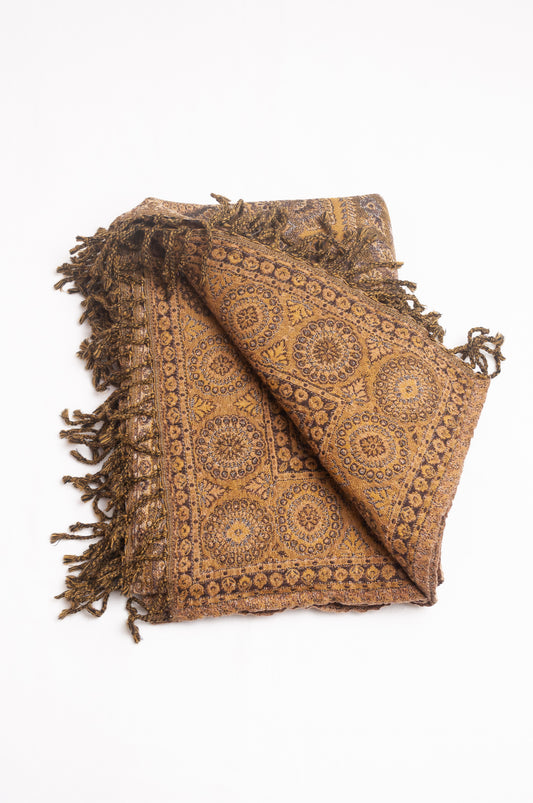 Tasseled wool throw - olive daisy