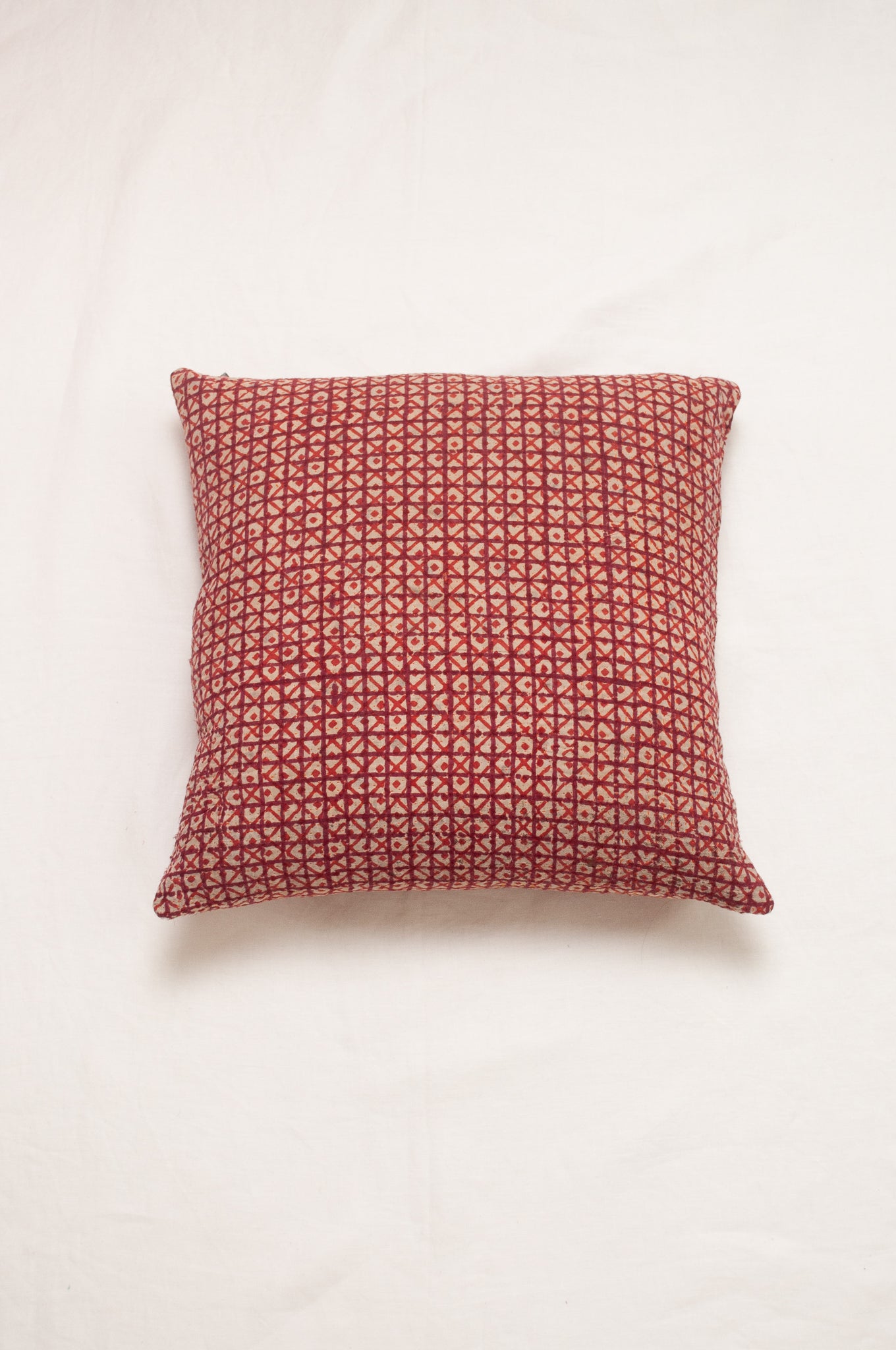 Vintage kantha cushion - red checks III