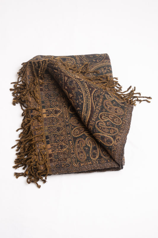 Tasseled wool throw - deep teal paisley