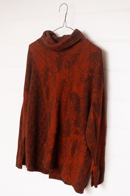 Valia merino wool jersey jacquard Crossroads pullover in desert.