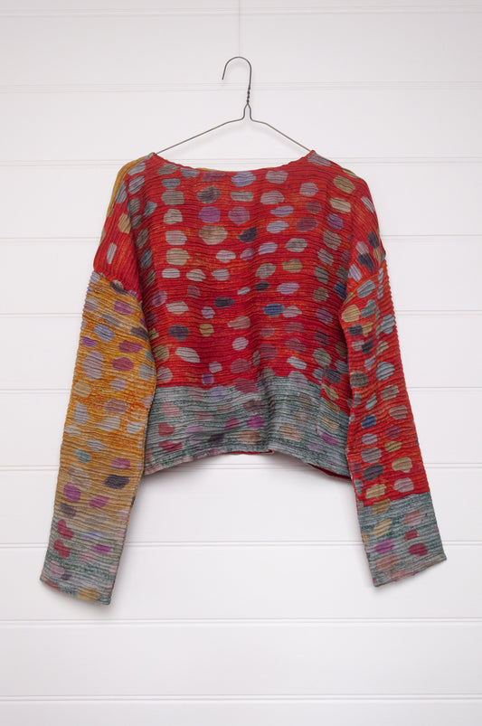 Neeru Kumar cropped pullover top digital print wool multi coloured spots.