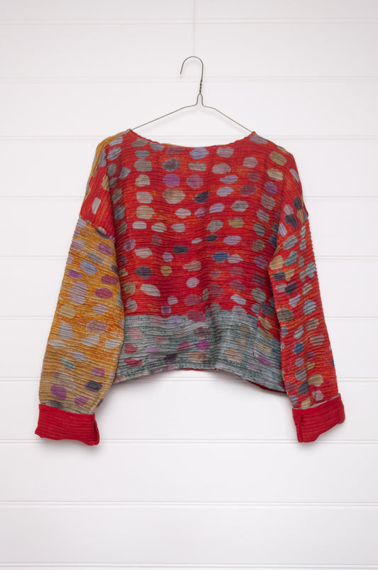 Neeru Kumar cropped pullover top digital print wool multi coloured spots.