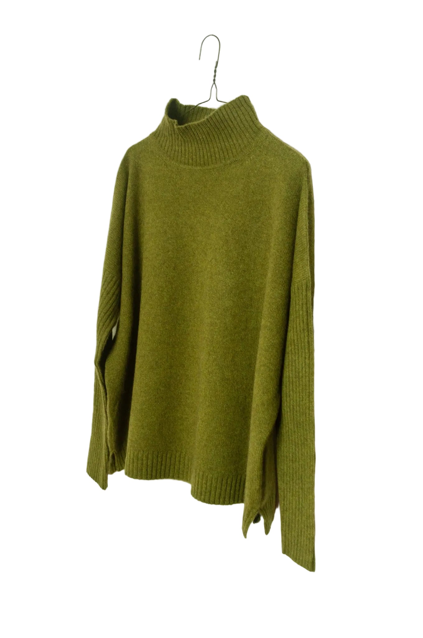 Baby yak wool one size Maxim sweater in chartreuse green.