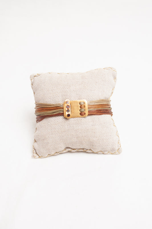 Mary Gaitani made in Greece waxed cord bracelet with gold charms and semi-precious stones.