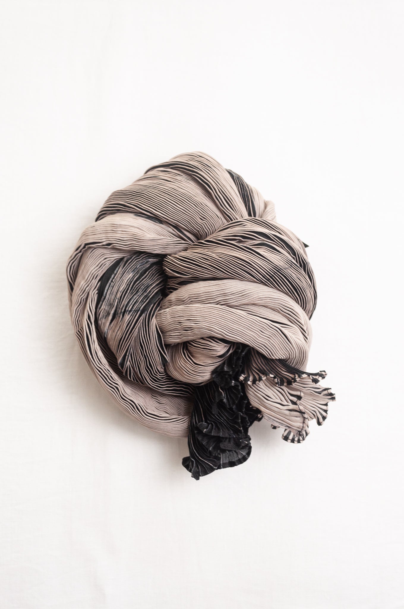 Neeru Kumar crinkle silk shibori scarf in black and cream.
