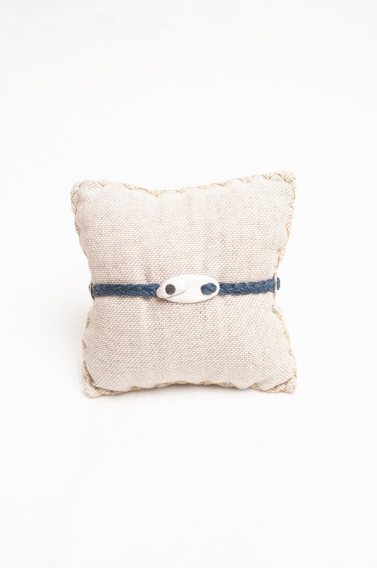 Mary Gaitani made in Greece plaited waxed cord bracelet with silver buckle charms.