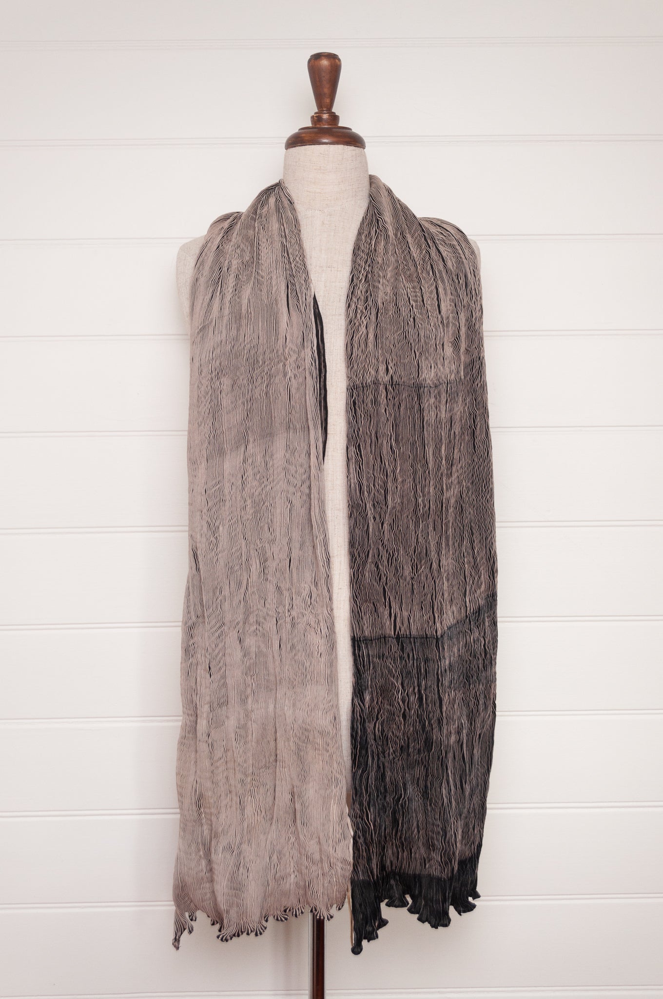 Neeru Kumar crinkle silk shibori scarf in black and cream.