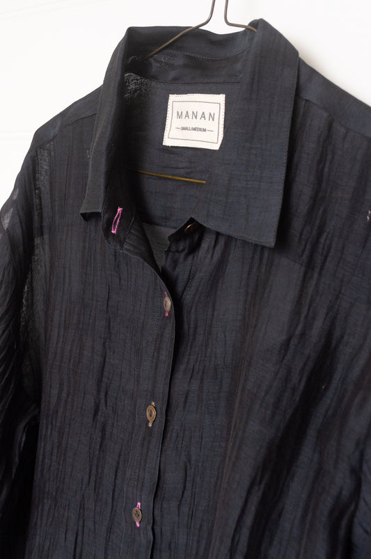 Manan fine cotton silk button up longline shirtwith matching silk camisole.