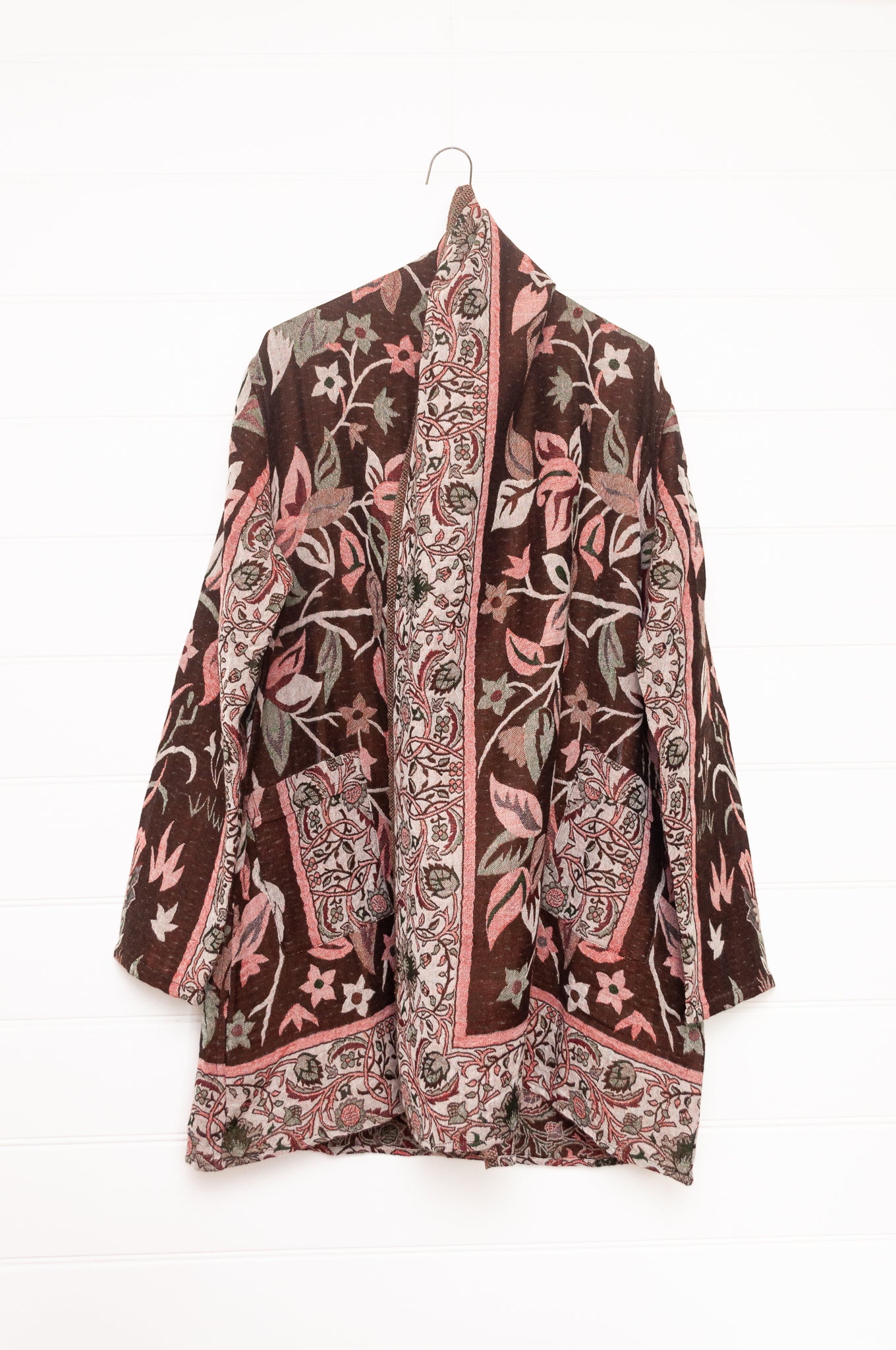 Manan Kami reversible wool jacket - Tree of Life chocolate
