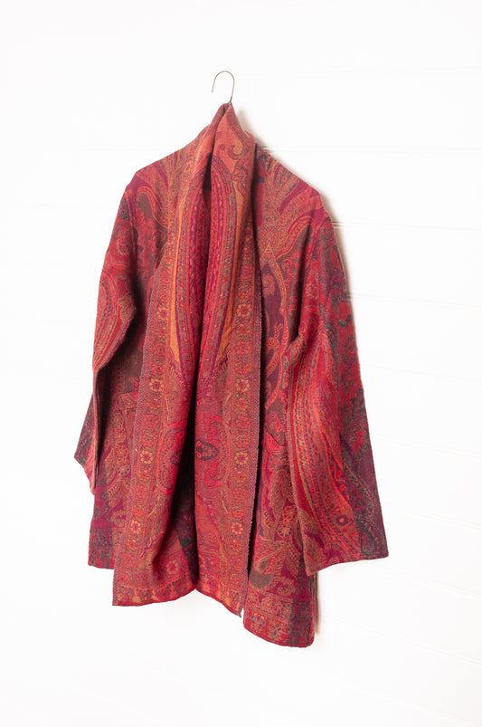 Manan Kami reversible wool jacket - crimson paisley