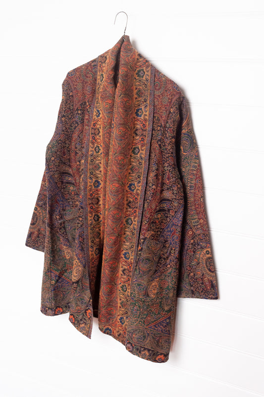 Manan Kami reversible wool jacket - Burgundy paisley