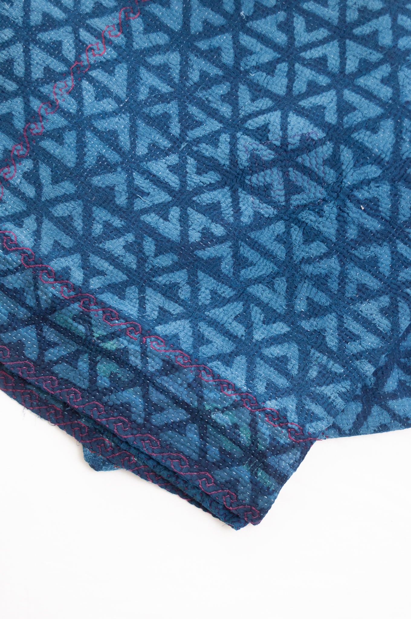 VIntage overdyed kantha quilt mud resist indigo print.