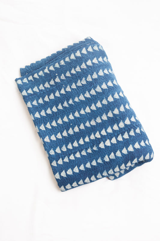 VIntage overdyed kantha quilt mud resist indigo print.