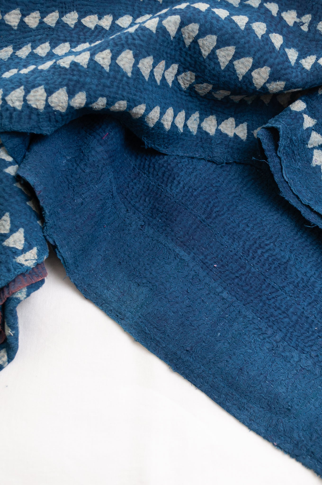 VIntage overdyed kantha quilt mud resist indigo print.