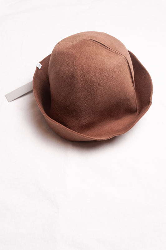 PCNQ Waku rabbit wool felt hat in camel tan brown.