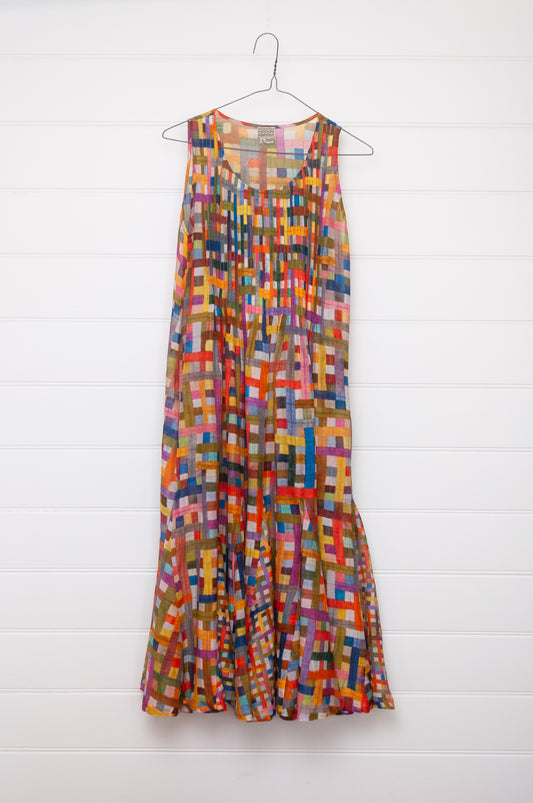 Neeru Kumar cotton silk multi-colour check pintucked sundress.