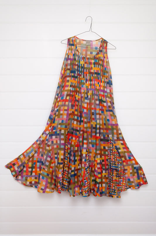 Neeru Kumar cotton silk multi-colour check pintucked sundress.