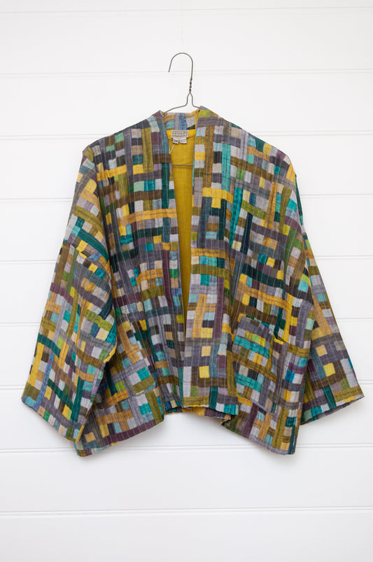 Neeru Kumar multi-coloured check cotton silk quilted kimono jacket.