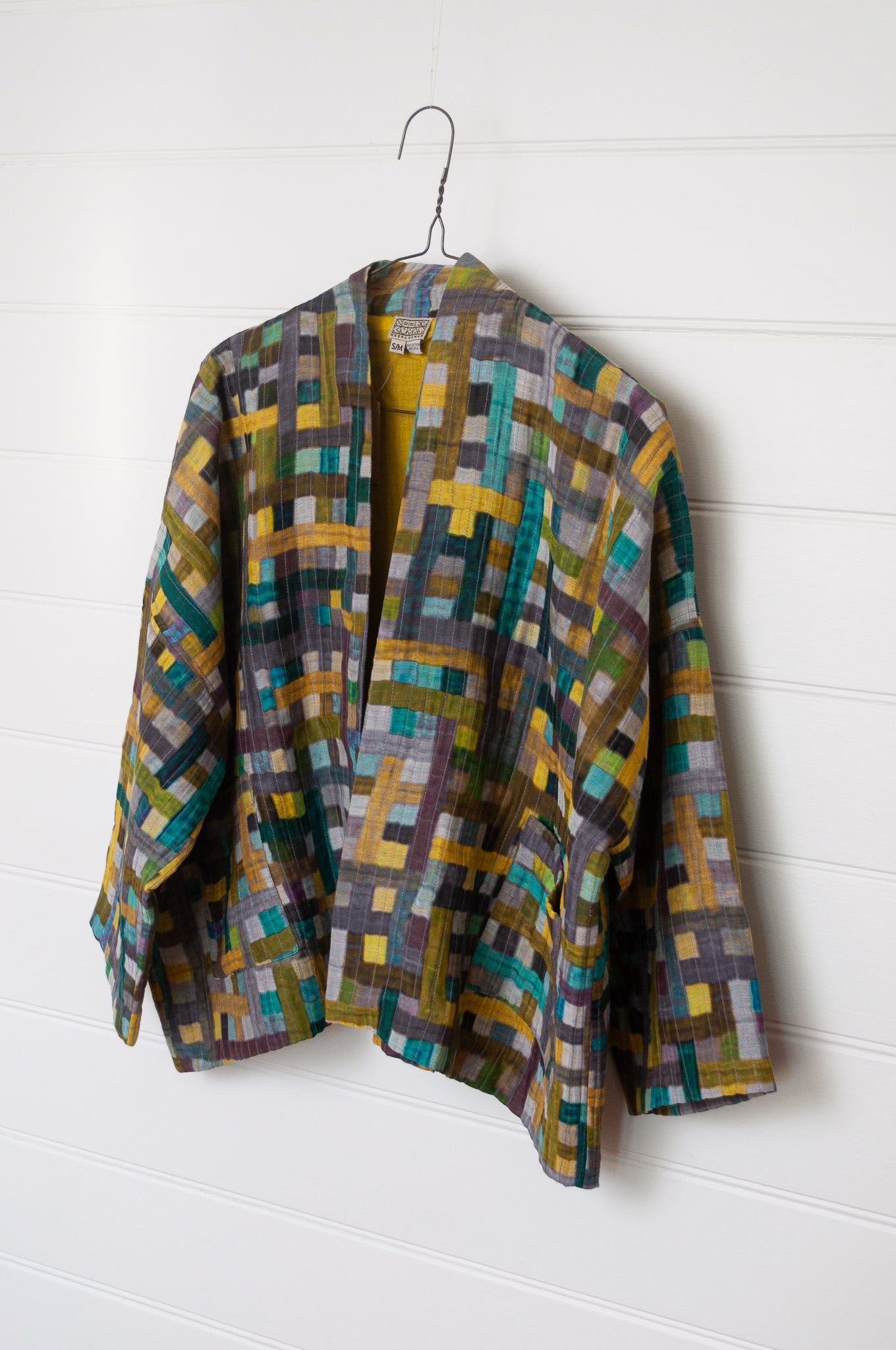 Neeru Kumar multi-coloured check cotton silk quilted kimono jacket.