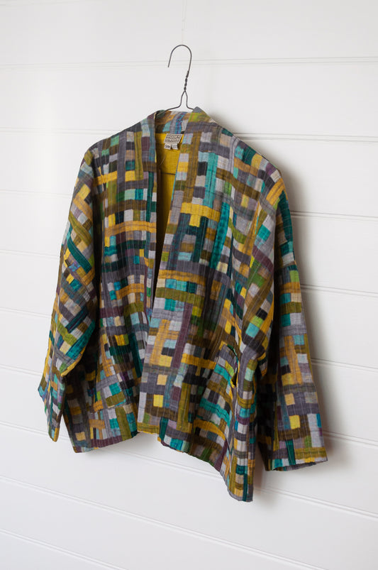 Neeru Kumar multi-coloured check cotton silk quilted kimono jacket.