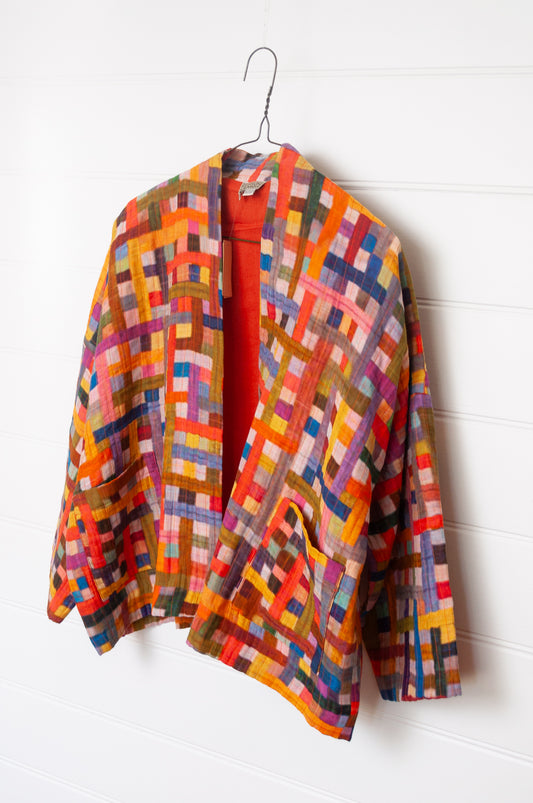 Neeru Kumar cotton silk quilted jacket - rainbow check