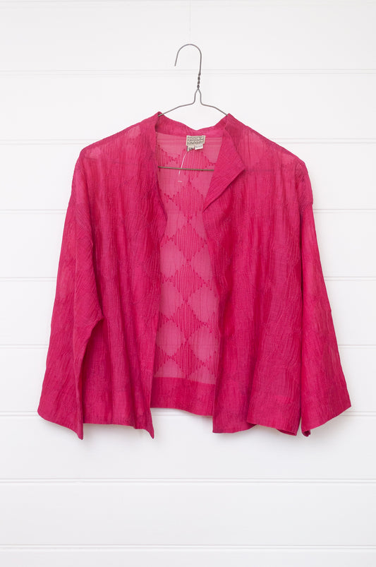 Neeru Kumar cotton silk embroidered unlined cropped jacket in brilliant pink.