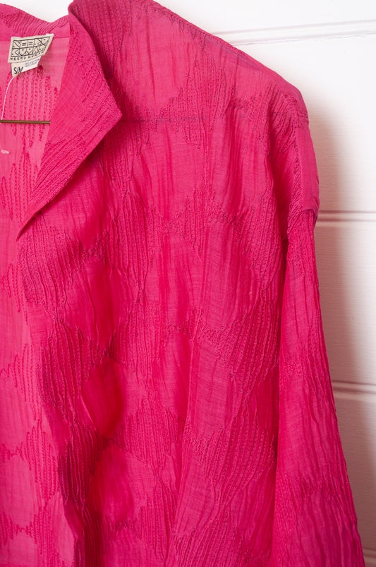 Neeru Kumar cotton silk embroidered unlined cropped jacket in brilliant pink.