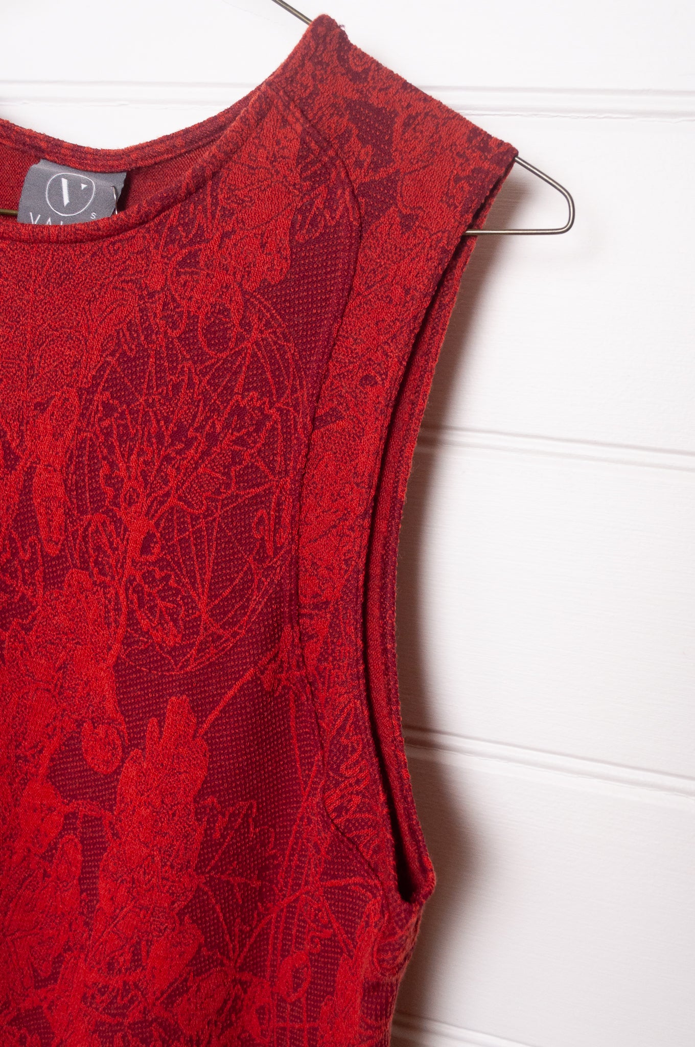 Valia Ellie wool jacquard knit Ellie vest in Oxblood red.