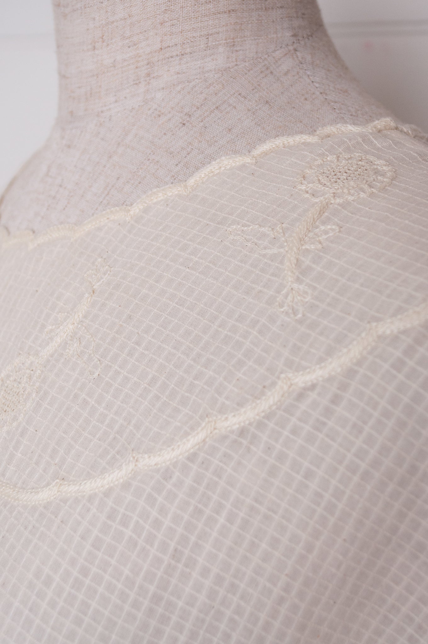 Runaway Bicycle handloom cotton Pipa dress, hand embroidered in natural white.